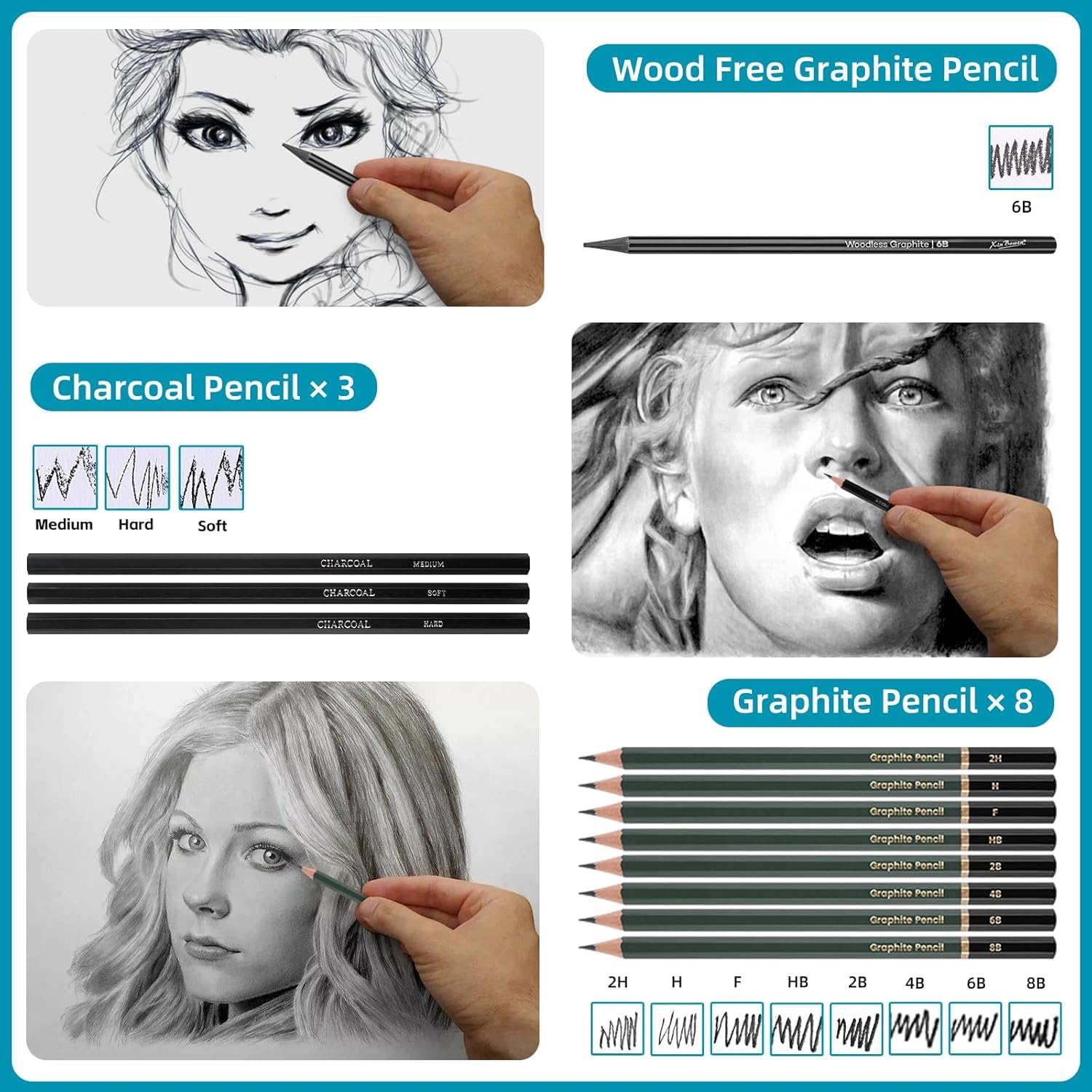 鉛筆画　A4くらい額つき Amazon | Roseelf 19個デッサン 鉛筆セット、えんぴつ 画材